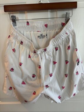 Hollister White Swim Shorts with Pink Watermelon Print